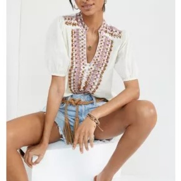NWT Anthropologie Forever That Girl Embroidered Peasant Blouse - Picture 2 of 6